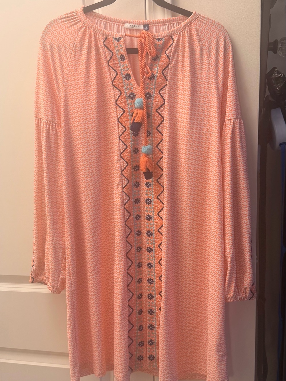 Cabana Life Peach Embroidered Tassel Tunic